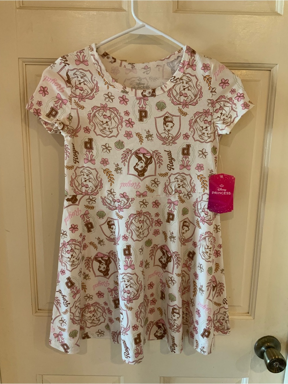 Disney Princess White Dress with Pink & Brown Prints